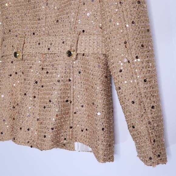 ZARA NWT Sequin Belt Blazer Camel Tweed Round Neck Long Sleeve Women's XS - Picture 9 of 13